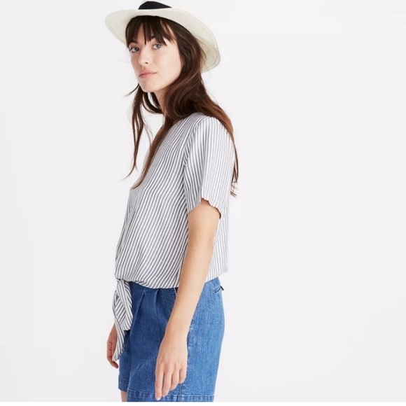 Madewell Novel Tie-Front Top in Stripe - Size Large - Picture 2 of 7
